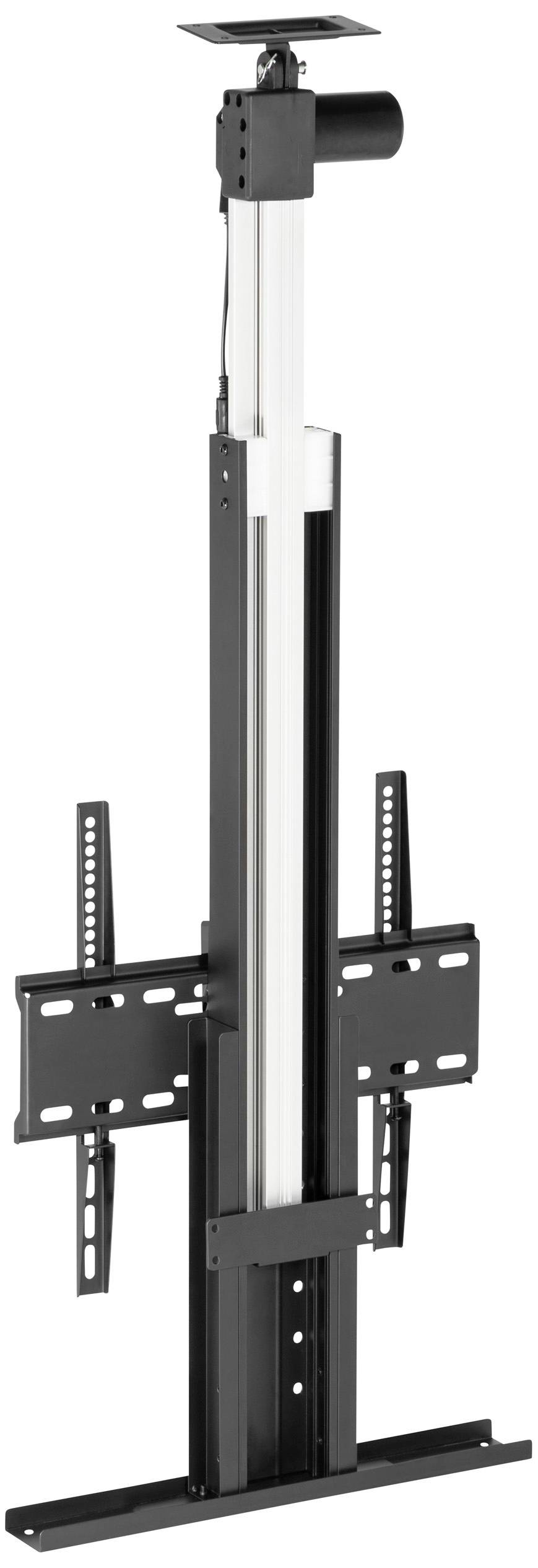 TV-liftsysteem van metaal met hoogteverstelbaar mechanisme, geschikt voor het bevestigen van flatscreens.
