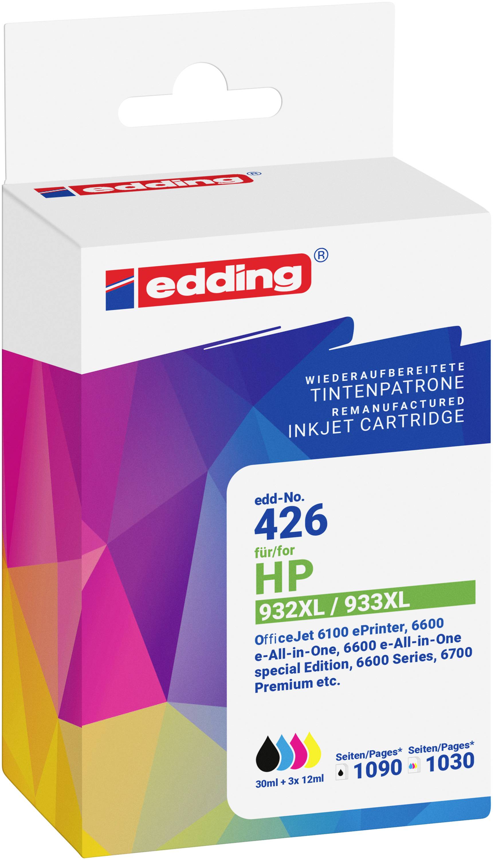 Edding Inktcartridge vervangt HP 932XL+933XL Multipack 4 Compatibel Combipack Zwart, Cyaan, Magenta, Geel EDD-426 18-426