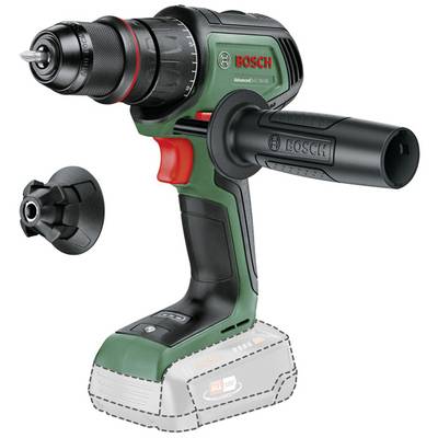 Accuschroevendraaier in groen-zwart design met rode schakelaar, een boorkop aan de voorkant en een afneembare handgreep aan de zijkant.