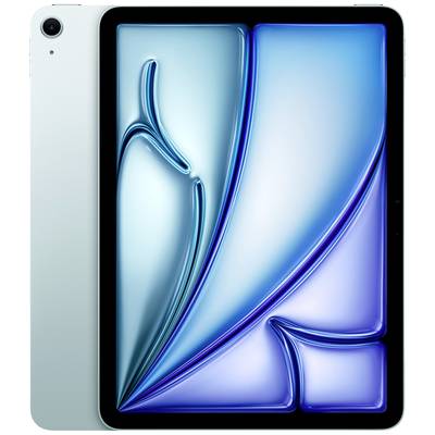 Een modern tablet met een blauwe achtergrond en een gebogen lijnpatroon op het scherm.