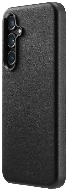 Zwarte telefoonhoes met een uitgesneden ruimte voor drie cameraleizen en een kleine flitser. De achterkant heeft een gestructureerd oppervlak.