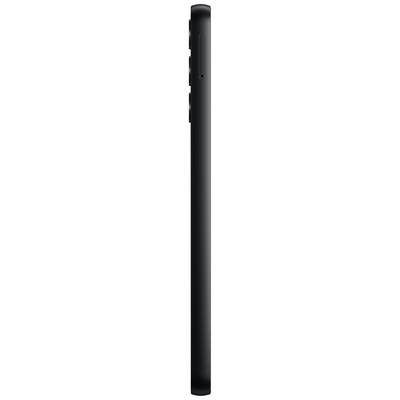 Een zwarte smartphone van opzij, met zichtbare knoppen aan de linkerkant. Het ontwerp is smal en modern.