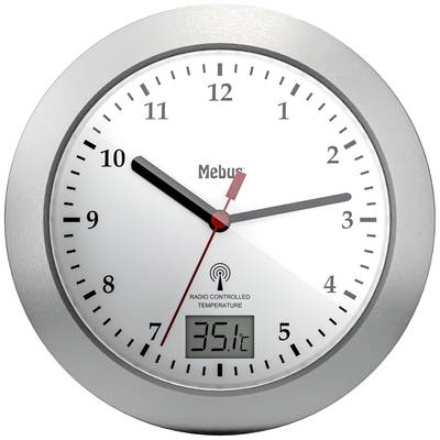 Ronde wandklok met zwarte uur- en minutenwijzer, rode secondewijzer. Digitaal display onderaan toont '35.1°C'.