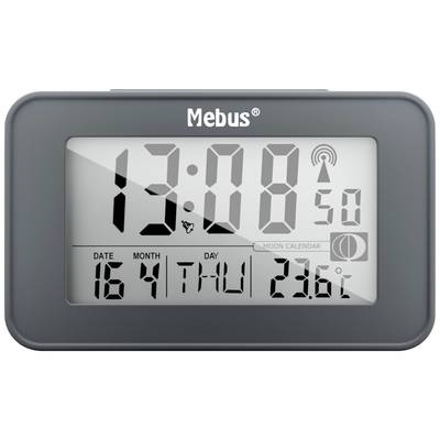Digitale klok met groot display toont tijd: 13:08. Datum: 16 april, Weekdag: Donderdag. Temperatuur: 23,6°C. Maankalender-symbool.