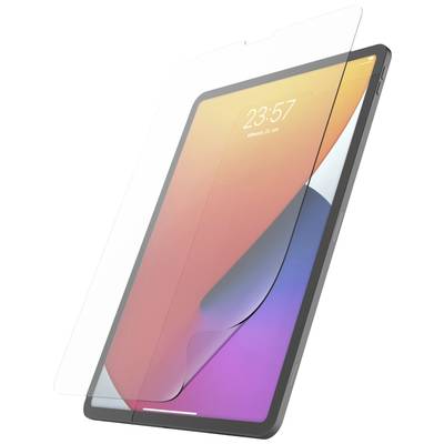Tablet met afgeronde hoeken en een geactiveerd scherm dat de tijd '23:57' aangeeft. Het wordt bedekt door een transparante schermbeschermfolie.
