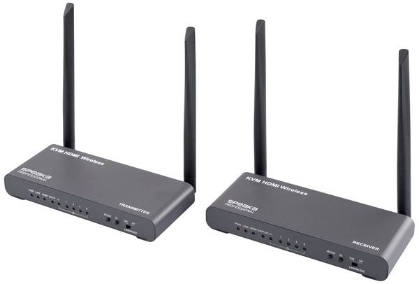 SpeaKa Professional SP-HDE-620 Draadloze HDMI-set 100 m 5 GHz 3840 x 2160 Pixel KVM-functie (Keyboard, Video, Mouse), Met loop-functie