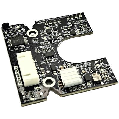 Printplaat van een 3D-printer extruderbesturing met microchip en verschillende elektronische componenten en aansluitingen.