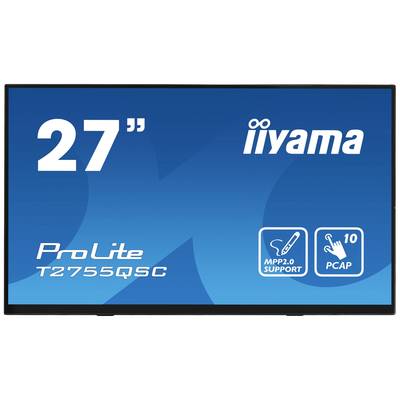 '27" iiyama ProLite T2755QSC' scherm met MPP2.0-ondersteuning en PCAP-technologie, blauwe achtergrondgrafiek.