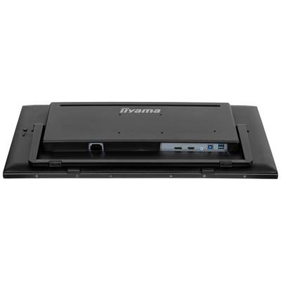 De monitor toont de achterkant met meerdere aansluitopties, waaronder HDMI, USB en voedingsaansluiting.