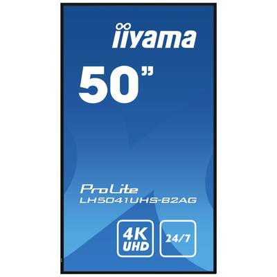 Een 50-inch scherm van iiyama, model ProLite LH5041UHS-B2AG, met 4K-UHD-resolutie, geschikt voor 24/7 gebruik.