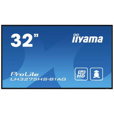 32-inch beeldscherm met iiyama-logo. Gemarkeerd als 'ProLite LH3275HS-B1AG'. Symbolen voor Full HD en luidsprekers rechts onderaan.