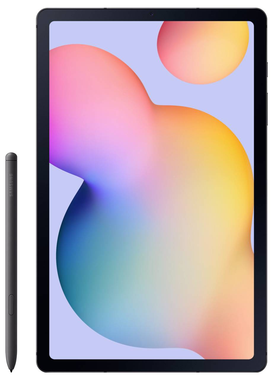 Een zwarte tablet met een pen ernaast. Het scherm toont een kleurrijk, abstract patroon.