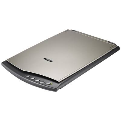 Platte tafelscanner in zilver en zwart met vijf knoppen aan de voorkant.