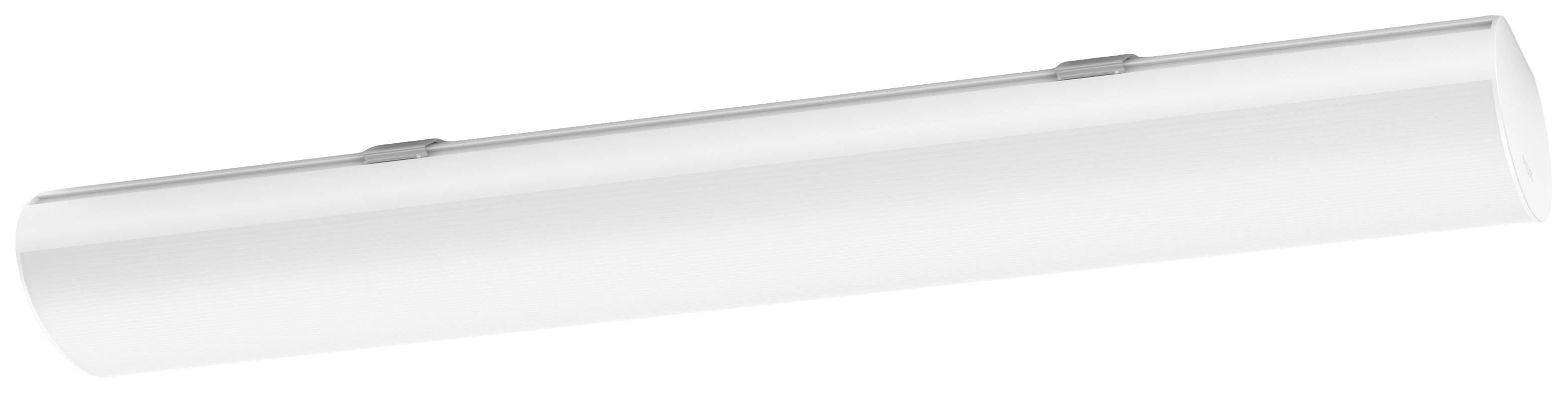 Witte, langwerpige LED-lamp, smal, aan het plafond gemonteerd. Ideaal voor moderne, minimalistische interieurs.