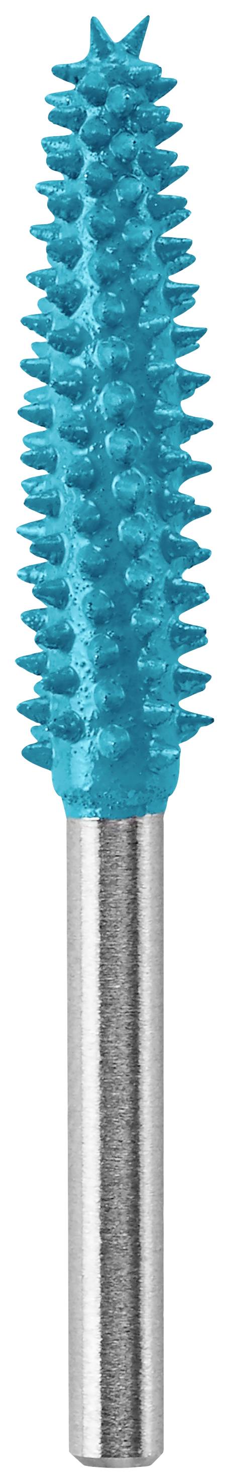 Blauwe, puntige frees met zilveren handvat, geschikt voor nauwkeurige nagel- of gereedschapbewerking.