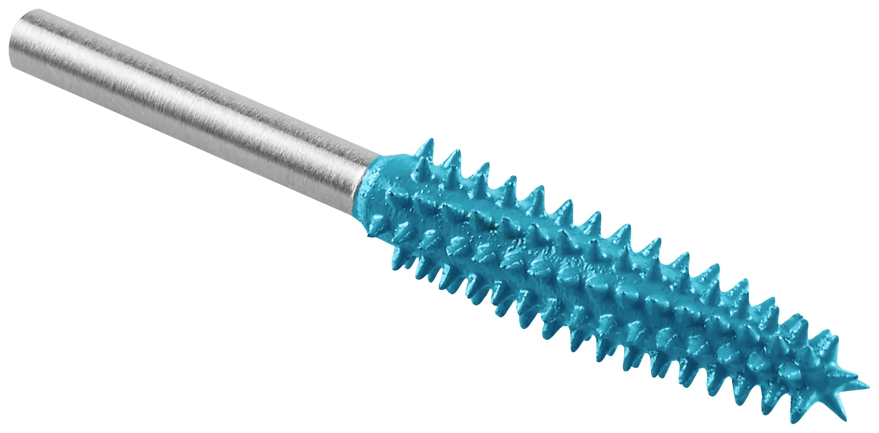 Frees met een blauwe, getande kop op een zilveren steel, gebruikt voor het bewerken of snijden van materialen.