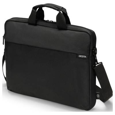 Zwarte laptoptas met handgreep en schouderband, geschikt voor notebooks tot 15 inch.