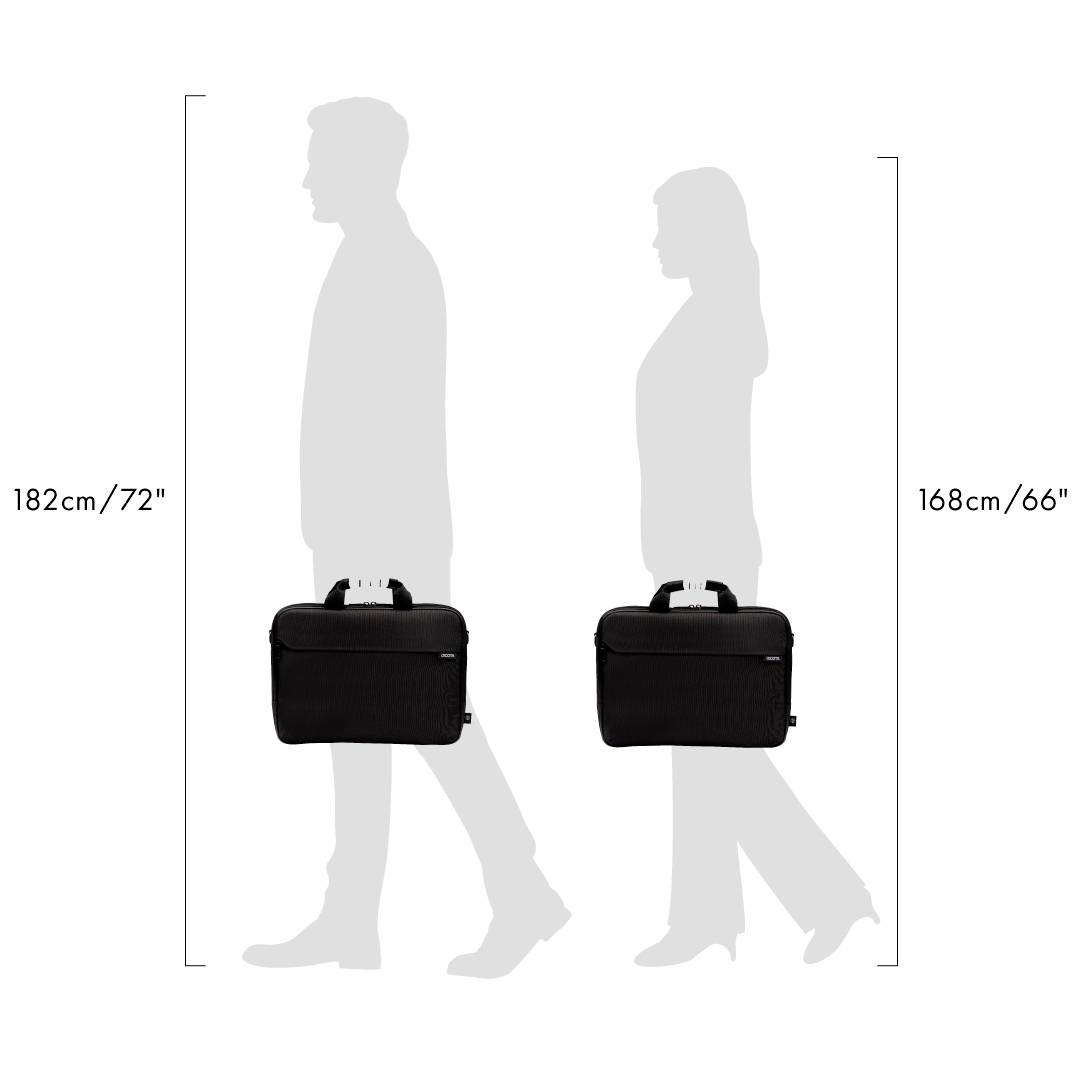 'Tas in twee maten: geschikt voor personen met 182 cm (72") en 168 cm (66").'