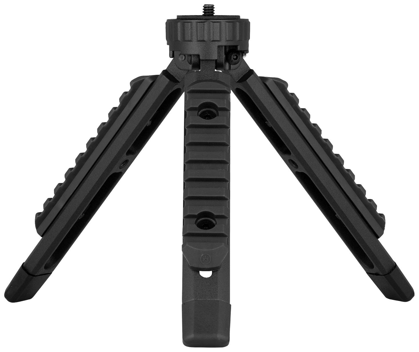 Zwart, driepootstatief met verstelbare metalen poten, specifiek ontworpen voor het stabiliseren van apparatuur.