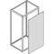 Metalen kastframe met een geopende deur, toont een verticale rechthoekige frame voor structurele ondersteuning, geen verdere details zichtbaar.