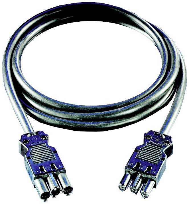Een zwarte XLR-kabel met twee driepolige aansluitingen aan de uiteinden, gebruikt voor het verbinden van audioapparatuur voor professionele geluidsoverdracht.