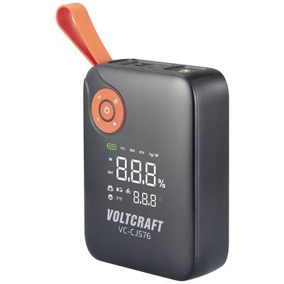 Draagbare elektrische luchtpomp met digitaal display, toont druk in PSI, Bar, kPa, Kg/cm². Bevat aan/uit-toets en rode handlus.