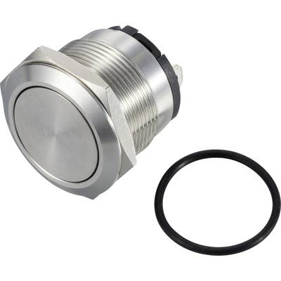 Ronde metalen knop met schroefdraad en afdichting, geschikt voor elektrische besturingen of machines, op witte achtergrond.