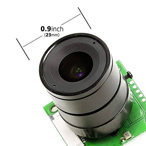 Cameralens met een diameter van 0,9 inch (23 mm) op een groene printplaat.