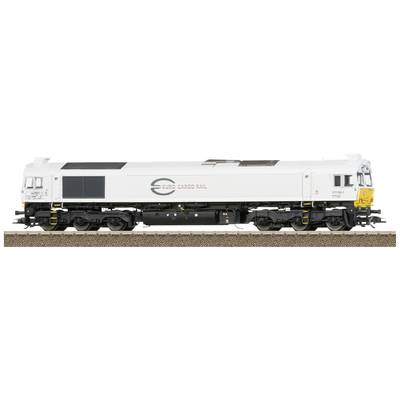 Een witte goederentrein met de opschrift 'Euro Cargo Rail' staat op de rails. De trein is lang en vertoont gedetailleerde, ingewikkelde aspecten.