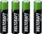 Vier zwarte AA-batterijen met groene bovenkanten en de tekst 'VOLTCRAFT 900 mAh'.