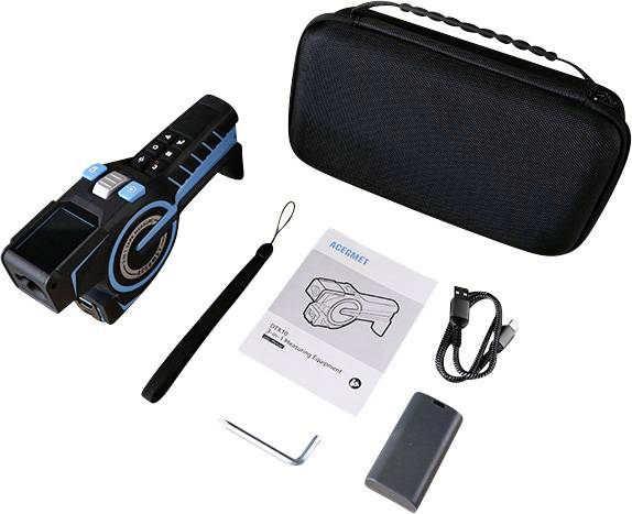 Draagbare camerastabilisator-set inclusief apparaat, draagtas, gebruiksaanwijzing, USB-kabel, handlus en gereedschap.
