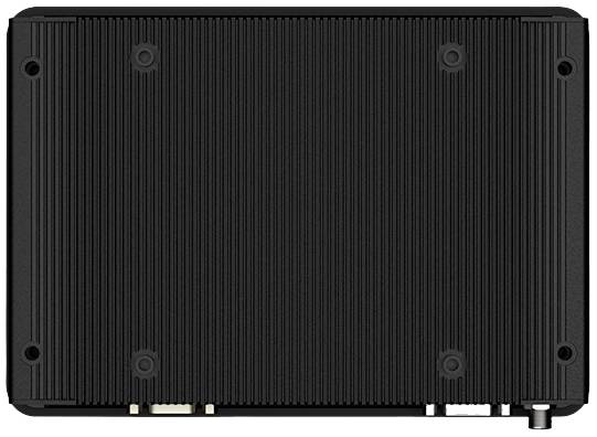 Een rechthoekig, zwart apparaat met een geribbeld behuizing, waarschijnlijk een elektrische of elektronische component.