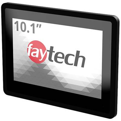 10,1-inch monitor met het opschrift 'faytech', zwarte rand, achtergrond met grijze driehoeken.