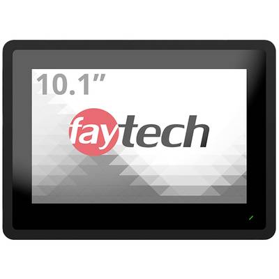 Een 10,1-inch display met het logo 'faytech' op een geometrische achtergrond.