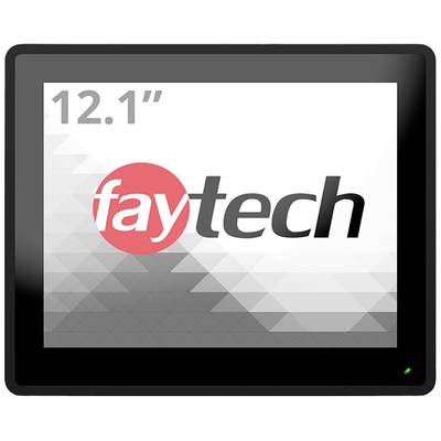 Een 12,1 inch touchscreen-monitor van Faytech met een grijs-zwarte rand en een logo op het scherm.