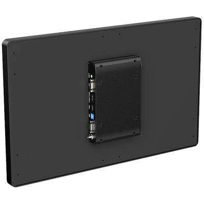 Een zwart scherm met geïntegreerde hardware aan de achterzijde, toont aansluitingen en een gestructureerde behuizingsoppervlakte.