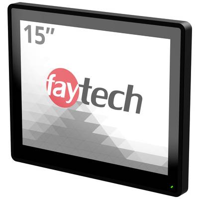 Een 15-inch scherm van Faytech, met een strak zwart frame en het Faytech-logo op het display.