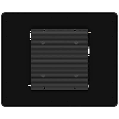 Achterkant van een zwart elektronisch apparaat met een centraal module en aansluitingen aan de zijkanten, geschikt voor wandmontage.