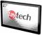 Een 27-inch monitor van Faytech met een geometrische achtergrond en het Faytech-logo in wit en rood.