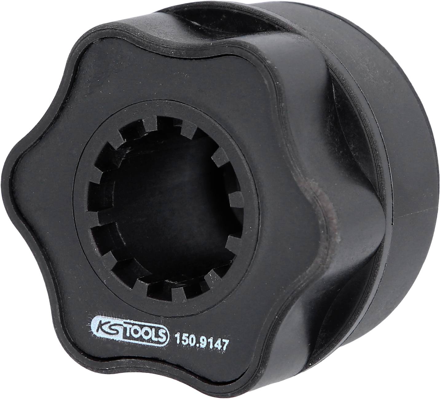 Zwarte, stervormige steeksleutel van KS Tools, model 150.9147, voor het losmaken van vastgezeten moeren of bouten.