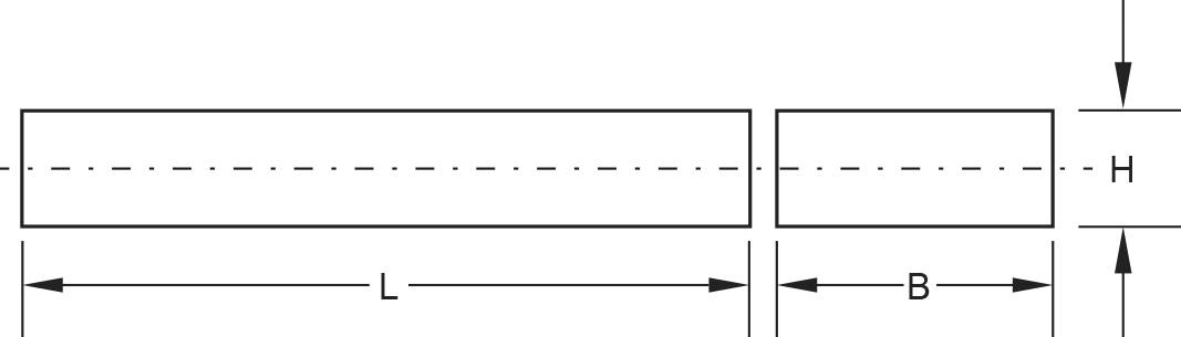 Een staafdiagram toont twee horizontale balken met de maten 'L', 'B' en 'H', die respectievelijk hun lengte, breedte en hoogte aanduiden.