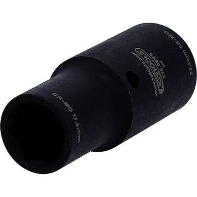 Zwarte steeksleutel met zeskantopening, 22,5 mm, CR-MO 17,5 mm, met logo's en opschriften op het oppervlak.
