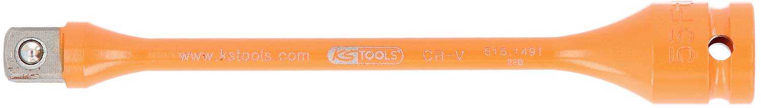 Oranje verlengstuk met metalen kop; voorzien van opschrift 'KS Tools', met specificaties. Gebruikt in de mechanica voor moeilijk bereikbare plaatsen.