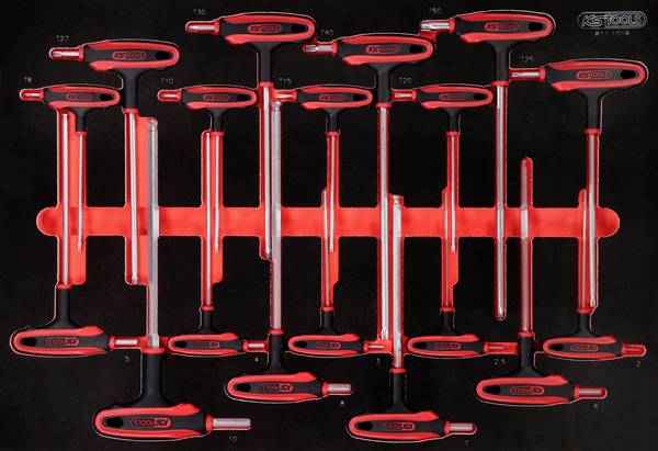 KS Tools 8111018  Haakse schroevendraaierset 2 mm, 2.5 mm, 3 mm, 4 mm, 5 mm, 6 mm, 7 mm, 8 mm, 10 mm  T 8, T 10, T 15, T 20, T 25, T 27, T 30, T 40, T 50 18-delig