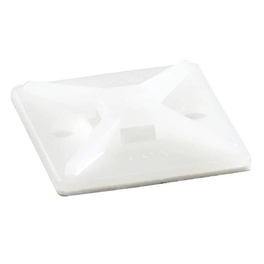 Een witte, vierkante kabelbandenhouder met een X-vormig ontwerp en bevestigingsgaten in de hoeken.