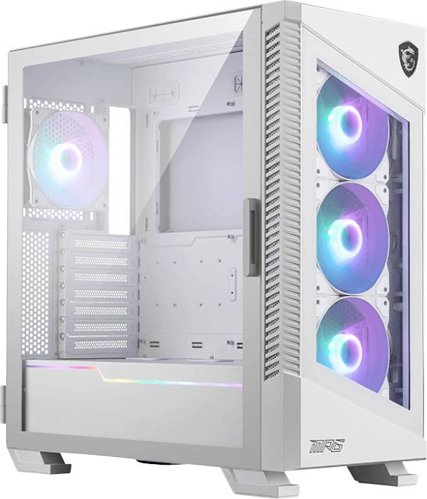 MSI MPG Velox 100R Midi-tower PC-behuizing  Wit 3 voorgeïnstalleerde LED-ventilators, 1 voorgeïnstalleerde LED-ventilator, Zijvenster, Stoffilter