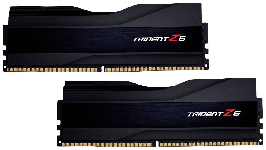 Twee RAM-modules met het opschrift 'Trident Z5', zwart ontwerp, geschikt voor high-performance computersystemen.