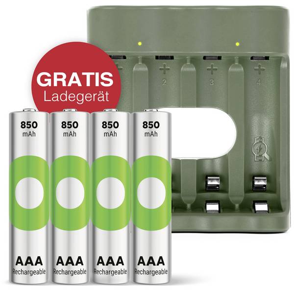 GP "Aktion Gratis Ladegerät" USB-Modell Ladegerät GP B441 inkl. 4x AAA-Akku Oplaadbare AAA batterij (potlood) NiMH 850 mAh 1.2 V 1 set(s)
