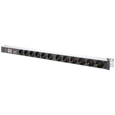 Stekkerdoos met 12 aansluitingen, schakelaar en overspanningsbeveiliging, geschikt voor serverracks.