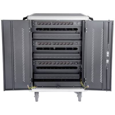 Een open serverrek met meerdere rack-sleuven vol hardwarecomponenten, geschikt voor grootschalige gegevensverwerking.